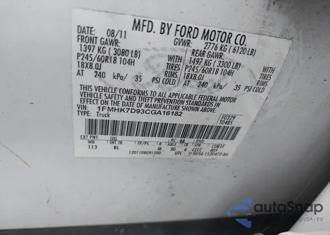 2012 Ford Explorer Xlt z USA, uszkodzony, nr VIN 1FMHK7D93CGA16182